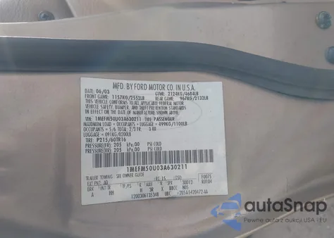 2003 Mercury Sable Gs from USA, damaged, VIN 1MEFM50U03A630211